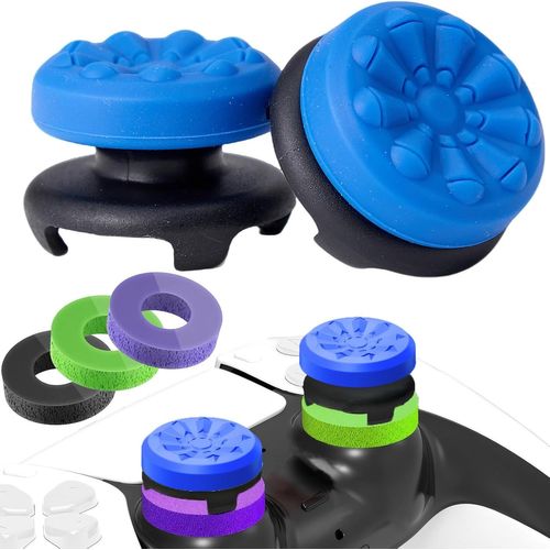 Lkljij-Grip Joystick Ps5 - Fps Capuchons Joystick Ps5 & Ps4 Accessoires Manette Ps4 5 Set, 2 Thumbsticks Grip + 3 Anneaux De Précision Controller Thumb À Aide Avec Viser, Réduire Pouce Fatigue, Azur