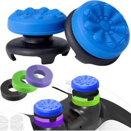Sept-Grip Joystick Ps5 - Fps Capuchons Joystick Ps5 & Ps4 Accessoires Manette Ps4 5 Set, 2 Thumbsticks Grip + 3 Anneaux De Précision Controller Thumb À Aide Avec Viser, Réduire Pouce Fatigue, Azur