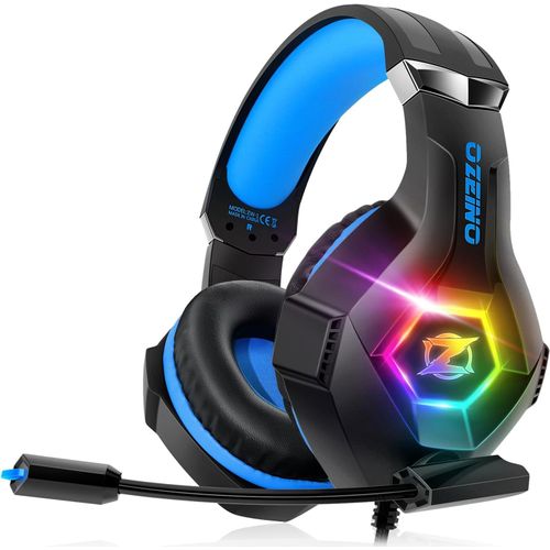 KALANKA-Casque Gaming pour Ps5 PC Ps4, Casque Gamer pour Micro RGB 7 Couleurs Transducteurs 50mm Stéréo Basse Micro Anti-Bruit Réglable Compatible avec Switch Xbox Series X & S-Bleu Noir