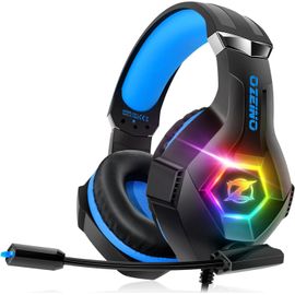 KALANKA-Casque Gaming pour Ps5 PC Ps4, Casque Gamer pour Micro RGB 7 Couleurs Transducteurs 50mm Stéréo Basse Micro Anti-Bruit Réglable Compatible avec Switch Xbox Series X & S-Bleu Noir