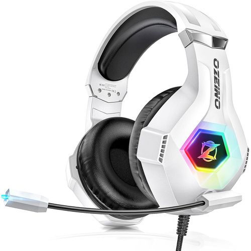 Lkljij-Casque Gaming Pour Ps5 Pc Ps4, Casque Gamer Pour Micro Rgb 7 Couleurs Transducteurs 50mm Stéréo Basse Micro Anti-Bruit Réglable Compatible Avec Switch Xbox Series X & S-Blanc