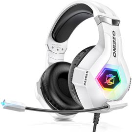 KALANKA-Casque Gaming pour Ps5 PC Ps4, Casque Gamer pour Micro RGB 7 Couleurs Transducteurs 50mm Stéréo Basse Micro Anti-Bruit Réglable Compatible avec Switch Xbox Series X & S-Blanc