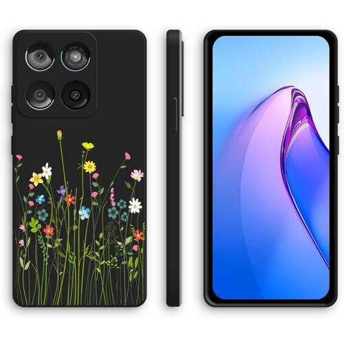 KAL-Coque Pour Motorola Edge 60 Fusion Avec Motif Mignon, Étui Silicone Souple Antichoc - Flowers, Black