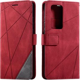 Kal-Coque Pour Huawei P40 Pro, Rabat Portefeuille De Protection Cuir Pu Etui, Slim Silicone Tpu Bumper Magnétique Housse, Flip Porte Cartes Avec Fonction Support Cover Antichoc Case (Rouge)