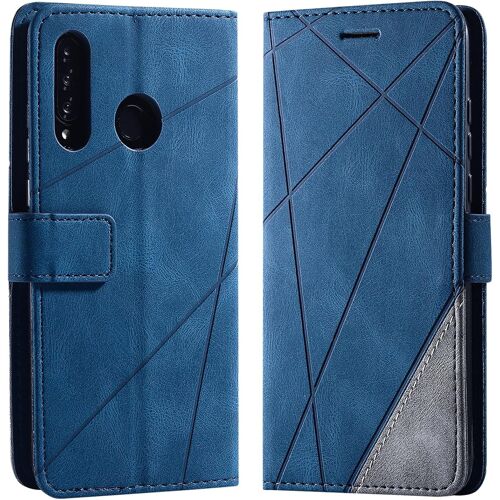 KAL-Coque Pour Huawei P30 Lite/Nova 4E, Rabat Portefeuille De Protection Cuir Pu Etui, Silicone Tpu Bumper Magnétique Housse, Flip Porte Cartes Avec Fonction Support Cover Antichoc Case (Bleu)