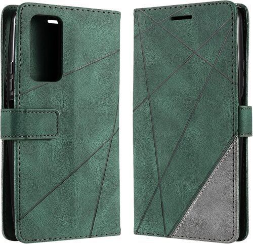 KAL-Coque Pour Huawei P Smart 2021, Rabat Portefeuille De Protection Cuir Pu Etui, Slim Silicone Tpu Bumper Magnétique Housse, Flip Porte Cartes Avec Fonction Support Cover Antichoc Case (Vert)