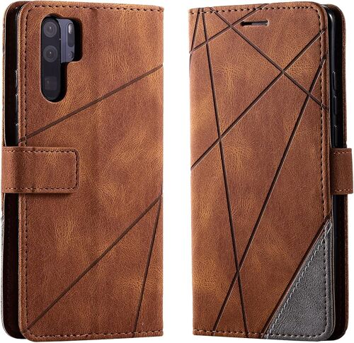 KAL-Coque Pour Huawei P30 Pro, Rabat Portefeuille De Protection Cuir Pu Etui, Slim Silicone Tpu Bumper Magnétique Housse, Flip Porte Cartes Avec Fonction Support Cover Antichoc Case (Brun)