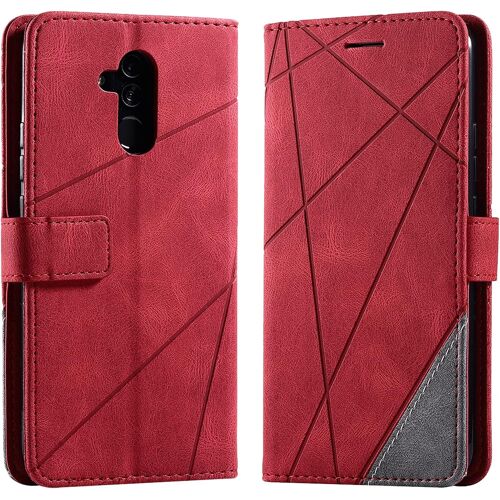 KAL-Coque Pour Huawei Mate 20 Lite, Rabat Portefeuille De Protection Cuir Pu Etui, Slim Silicone Tpu Bumper Magnétique Housse, Flip Porte Cartes Avec Fonction Support Cover Antichoc Case (Rouge)