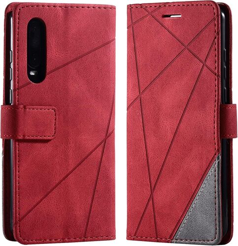 KAL-Coque Pour Huawei P30 Pro, Rabat Portefeuille De Protection Cuir Pu Etui, Slim Silicone Tpu Bumper Magnétique Housse, Flip Porte Cartes Avec Fonction Support Cover Antichoc Case (Rouge)