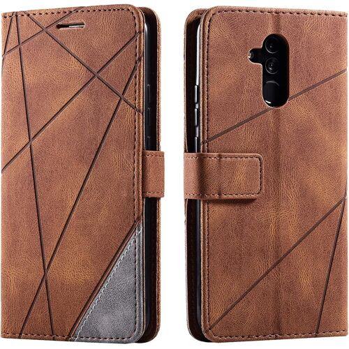 KAL-Coque Pour Huawei Mate 20 Lite, Rabat Portefeuille De Protection Cuir Pu Etui, Slim Silicone Tpu Bumper Magnétique Housse, Flip Porte Cartes Avec Fonction Support Cover Antichoc Case (Brun)