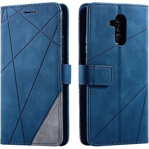 Kal-Coque Pour Huawei Mate 20 Lite, Rabat Portefeuille De Protection Cuir Pu Etui, Slim Silicone Tpu Bumper Magnétique Housse, Flip Porte Cartes Avec Fonction Support Cover Antichoc Case (Bleu)