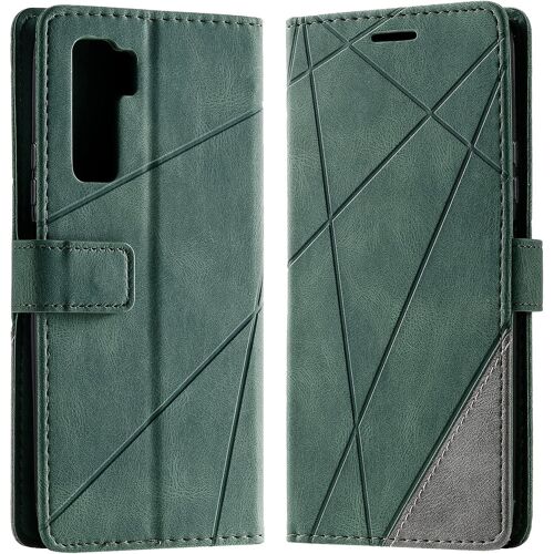 KAL-Coque Pour Huawei Nova 7 Se/P40 Lite 5G, Rabat Portefeuille De Protection Cuir Pu Etui, Slim Silicone Tpu Bumper Magnétique Housse, Flip Porte Cartes Avec Fonction Support Cover Case (Vert)