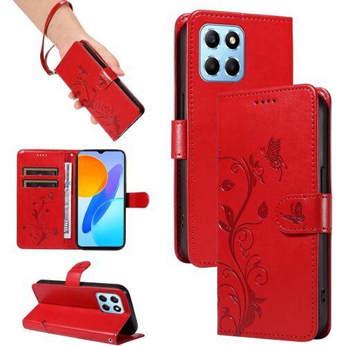 KAL-Coque Pour Honor X8 5G / Honor X6 / Honor 70 Lite, Housse Etui Portefeuille Cuir Pu Multifonction, Magnétique Étui De Protection Compatible Avec Honor X8 5G, Rouge