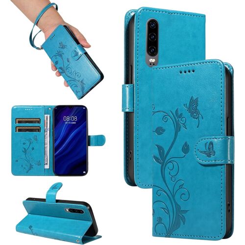 KAL-Coque Pour Huawei P30, Housse Etui Portefeuille Cuir Pu Multifonction, Magnétique Étui De Protection Compatible Avec Huawei P30, Bleu