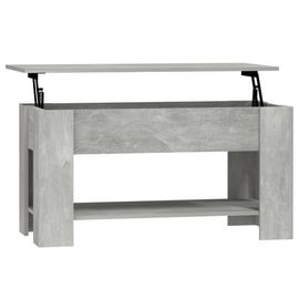 Table Basse 1 Plateau Relevable Gris Béton 101 X 49 X 52 Cm Avec Rangement Design Moderne
