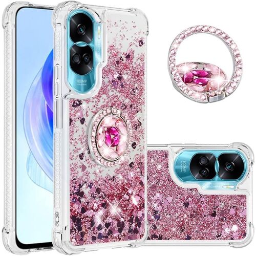 KAL-Etui De Téléphone Pour Honor 90 Lite (6.7'') Bling Paillettes Liquidsands Étincelle Coque Diamant Anti-Chocs Pour Honor 90 Lite. Ybk Love Rosegold