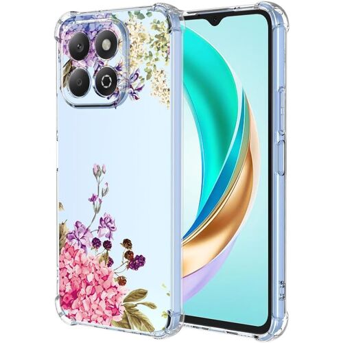 KAL-Coque Pour Honor X6B, Ultra Mince Élégant En Silicone Souple Fleurs Colorés Housse Brillante Antichoc, Transparent Tpu Gel Étui - Fleur Rose