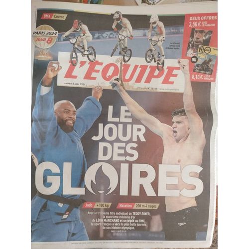 L'Equipe Jo Paris Leon Marchand/ Teddy Riner/Bmx Judo Natation 03/08/2024 Neuf