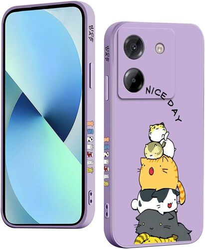 KAL-Coque Pour Xiaomi Poco M7 Pro 5G Silicone Antichoc Antidérapant, Étui Protection À Motifs Mignon Durable Souple Mince Intégrale Protection Housse (Cat,Purple)