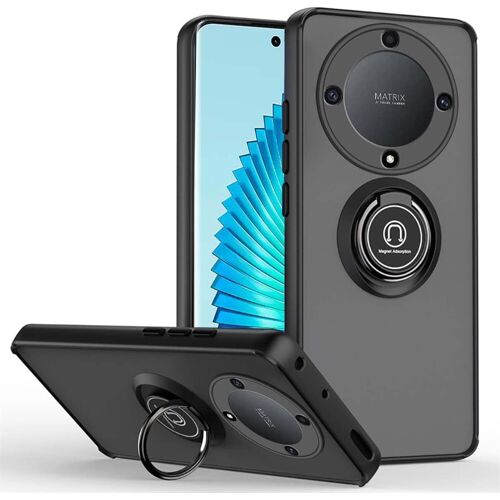 KAL-Coque Pour Honor Magic 6 Lite 5G / Honor X9B, Housse (Cover Case) Antichoc Avec Bumper En Silicone Souple Et Dos En Pc Rigide Semi-Transparent Gris, Étui Avec Anneau De Support -Noir