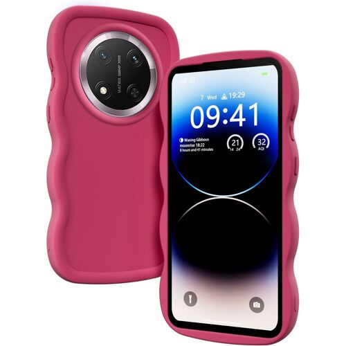KAL-Coque Pour Honor Magic 7 Lite 5G, Étui Housse Vague Cadre Forme Bouclée Mignon Liquide Silicone Antichoc - Rouge