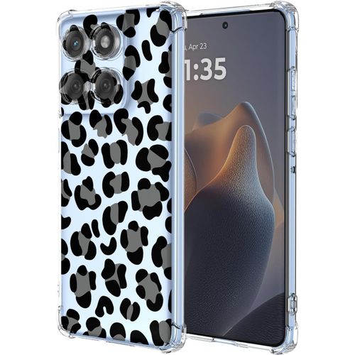 KAL-Coque Pour Motorola Edge 60 Fusion Filles Femme Floral Fleurs Motif Mode Dessin, Housse Étui Transparent Antichoc Ultra-Mince Tpu Bumper Case - Leopard