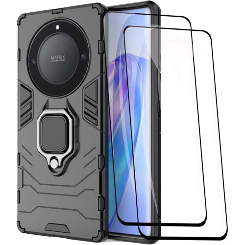 KAL-Coque Pour Honor X9A / Magic5 Lite 5G (Magic 5 Lite 5G) + 2 Verre Trempé, Antichoc Housse Protection Etui Ave Anneau Rotation De 360 ° Degres, Pc/Tpu Bumper Armor Protection Case Cover, Noir