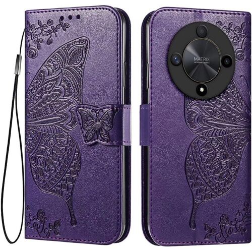 KAL-Coque Pour Honor Magic6 Lite 5G (6.78"" Inches) Etui Flip Magnétique Avec 3 Fentes Pour Cartes 1 Portefeuille, Housse - Violet Foncé