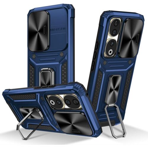 KAL-Coque Pour Honor 90 5G, [Protection De La Caméra] Housse Avec Support Pliable, Double Couche Renforcée Tpu Bumper + Pc Silicone Antichoc Armure Étui - Bleu