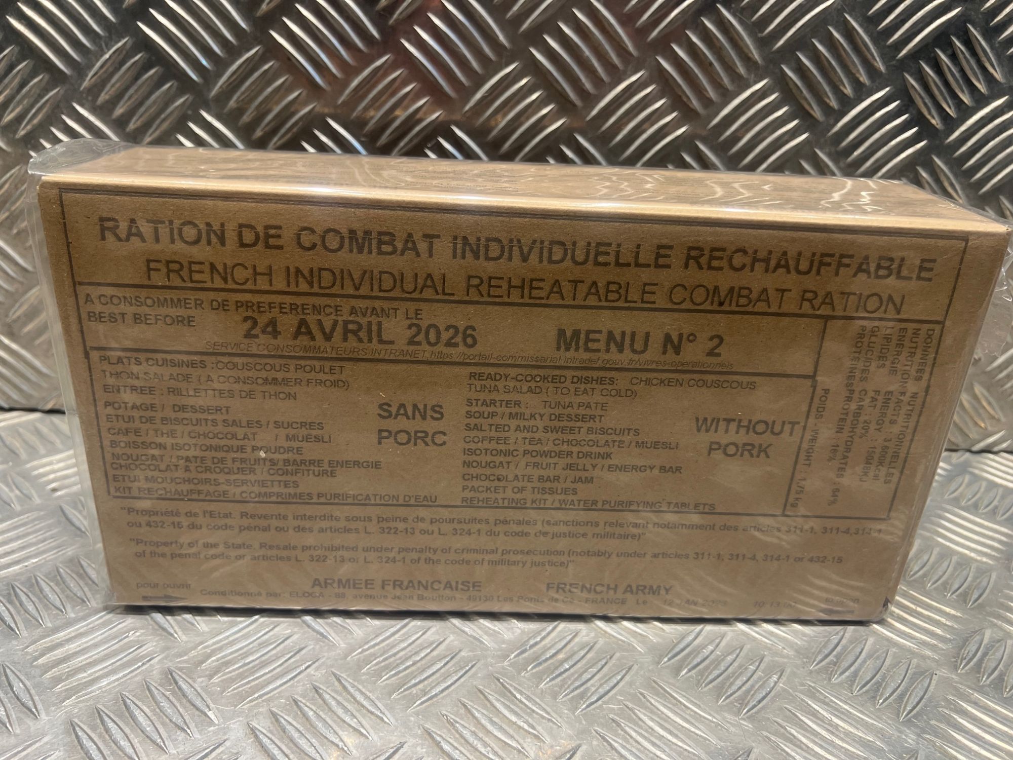 Ration De Combat Individuelle Rechauffable 24h Armee Française N2 Rcir