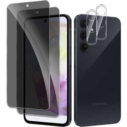 2 Pièces Verre Trempé Anti-Espion Pour Samsung Galaxy A35 5g Avec 2 Pièces Caméra Arrière Protecteur, Protecteur D'écran De Confidentialité, 9h Dureté Film Protecteur Vitre, Anti-Rayures