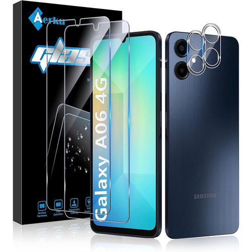 Tempered Glass For Samsung Galaxy A06 4g With Rear Camera Protector [2+2 Pieces], 9h Hardness [Bubble-Free] [Ultra Hd] Ultra Resistant Tempered Glass Screen Protector [Transparent]