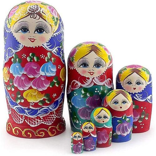 Matryoshka Wood Stacking Nested Set - 7 Pièces Poupées Gigognes Russes Faites À La Main