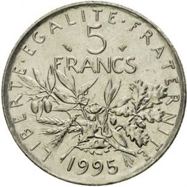 Pièce De Monnaie Française De Collection De 5 Francs Type Semeuse De Roty , Année 1995