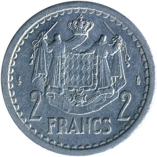 Pièce De Monnaie De Collection De Monaco = 2 Francs Louis 2, En Aluminium , Sans Date ( 1943 )