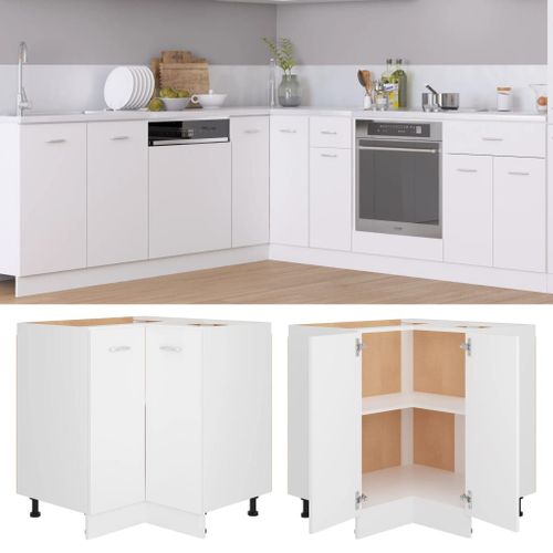 Armoire De Plancher D'angle ""Lyon"" Blanc 75,5x75,5x81,5 Cm Bois Contreplaqué Murale