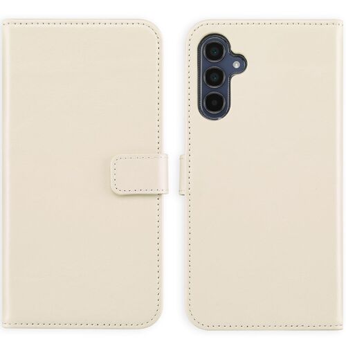 Selencia Étui de téléphone portefeuille en cuir véritable Samsung Galaxy A15 (5G / 4G) Greige