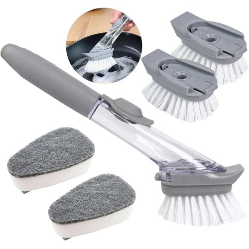 Brosse Vaisselle Brosse Vaisselle avec Reservoir Brosse à Vaisselle avec Manche Long Multifonctionnelle Brosse de Netto3 en 1 UtiliséE pour Nettoyer La Vaisselle et Les Casseroles