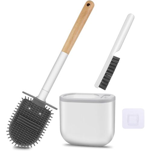 WC en silicone avec tête plate et flexible,avec montage mural sans perçage,WC avec à joints multifonctionnelle,base avec rainures d'aération,1 lot (couleur bois)