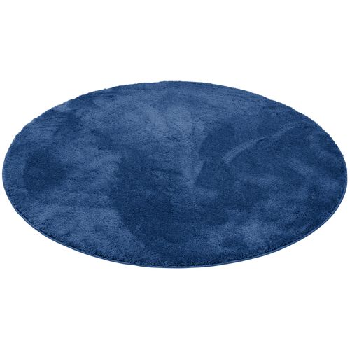 Pergamon Luxe Super Soft Tapis À Poils Longs Silky Rond Bleu Foncé 160x160 Cm