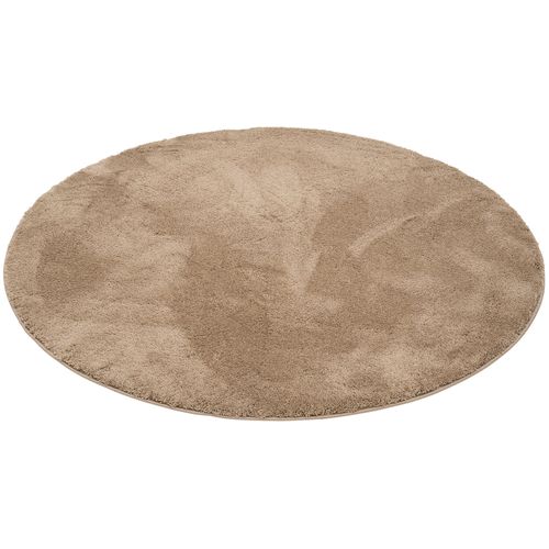 Pergamon Luxe Super Soft Tapis À Poils Longs Silky Rond Taupe 160x160 Cm