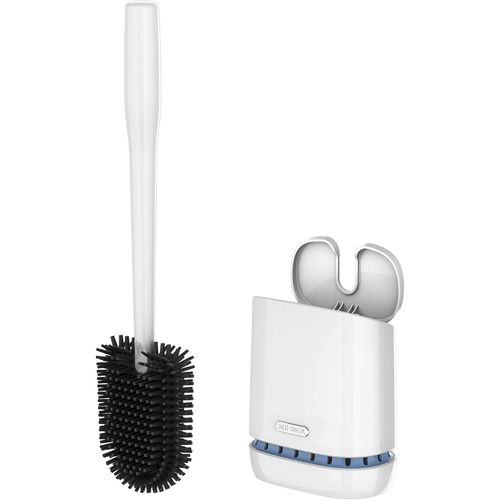 Brosse WC SiliconeBrosse Toilettes WC avec SupportMontage Mural ou au SolBrosse pour Le Nettoyage de Salle de BainBlanc