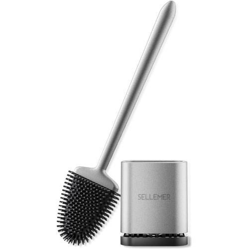 Brosse WC SiliconeBalai WC Montage Mural/au Solavec Support Ventilé à Séchage RapideBrosse Plate pour Toilette de Salle de Bain(Argenté)
