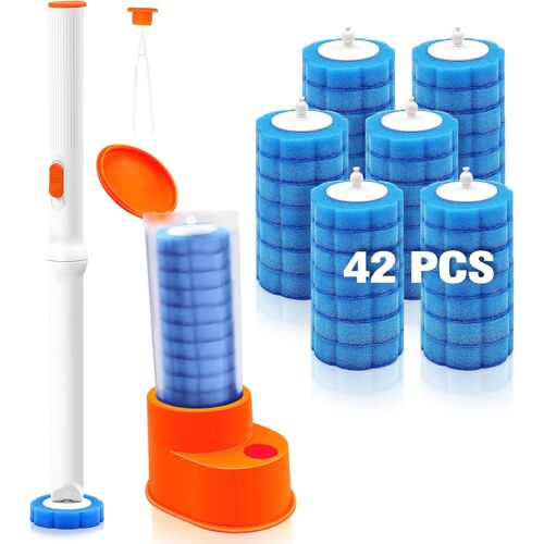 WC Jetable Recharge avec Pince,Nettoyeur Toilette avec Produit,42 Recharges de Détergent Support pour Evier,Baignoire et Lavabo (Orange)
