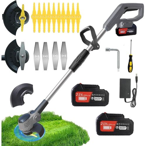 Debroussailleuse Electrique sans Fil 21V 4.0AH Coupe Bordure sans Fil avec Batterie&Deux Types De Lames PoignéE TéLescopique à Faible Bruit Taille Bordure Convient pour Jardin,Pelouse,Ferme