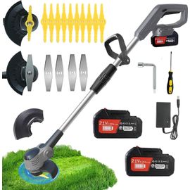 Debroussailleuse Electrique sans Fil 21V 4.0AH Coupe Bordure sans Fil avec Batterie&Deux Types De Lames PoignéE TéLescopique à Faible Bruit Taille Bordure Convient pour Jardin,Pelouse,Ferme