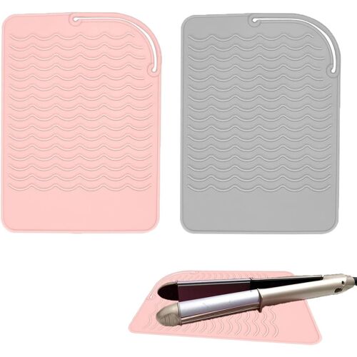 2 Piece Heat Protection Mat In Silicone Resistant Travel Heat Resistant For Hair Curlers, Hair S, Hair Dryer (Pink, Grey)