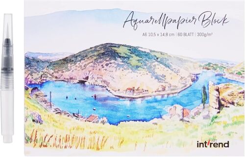 Kalanka-Carnet De Papier Aquarelle A6-60 Feuilles 300g - Inclus 1 Stylo Pinceau À Réserve D'eau - Materiel Dessin Pour Peinture Aquarelle