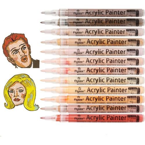 Kalanka-Lot De 12 Marqueurs De Peinture Acrylique Feutres Acryliques De Couleurs De Peaux Pointe De 0,7 Mm Pour Peinture Sur Mur Toile Pierre Bois Et Peinture Corporelle