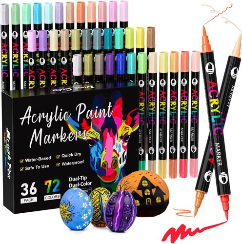 Mevronisshop-Lot De 72 Crayons Acryliques Imperméables Pour Pierres, Bois, Verre, Toile, Papier, Céramique, Bricolage, Album Photo